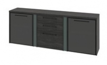 Тумба трехсекционная с 2 стеклянными дверьми в профиле и 3 ящиками