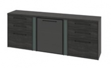 Тумба трехсекционная с дверью стеклянной в профиле левой и 6 ящиками